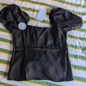 Hill House Matilda top in black taffeta, size XL